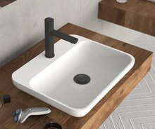 NEW YORK ééngreepsmengkraan wastafel, zwart mat keramische schijven geluidsarme, verwisselbare 25 mm-cartouche flexibele metalen aansluitslangen 500 mm volgens DVGW/KTW-A 1 ¼" (Ø ca. 4 cm) dr