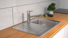 UNICORN ééngreepsmengkraan keuken, chroom kraan met hoge uitloop en draaibereik 150° keramische schijven geluidsarme, verwisselbare 40 mm-cartouche met Eco-Click functie en kinderbeveiliging