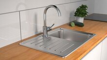 UNICORN ééngreepsmengkraan keuken met ronde uitloop, chroom elegante kraan met hoge ronde uitloop en draaibereik 150° energiebesparing door cold start functie keramische schijven geluidsarme,