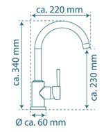 UNICORN ééngreepsmengkraan keuken met ronde uitloop, chroom elegante kraan met hoge ronde uitloop en draaibereik 150° energiebesparing door cold start functie keramische schijven geluidsarme,