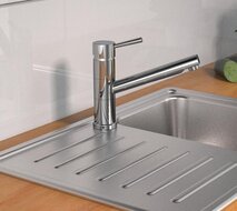 UNICORN ééngreepsmengkraan keuken met uittrekbare uitloop, chroom draaibare en uittrekbare uitloop keramische schijven geluidsarme, verwisselbare 40 mm-cartouche met Eco-Click functie en kinderb