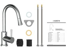 UNICORN ééngreepsmengkraan keuken met uittrekbare uitloop hoge draaibare uitloop met uittrekbare uitloop en draaibereik 150° cold-start functie - koud water bij greep in de middelste stand keram