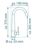 PISA ééngreepsmengkraan keuken met ronde uitloop, chroom elegante kraan met hoge ronde uitloop en draaibereik 150° keramische schijven geluidsarme, verwisselbare 25 mm cartouche mousseur CASCA