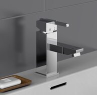 FROG ééngreepsmengkraan wastafel, chroom keramische schijven geluidsarme, verwisselbare 35 mm-cartouche flexibele metalen aansluitslangen 350 mm volgens DVGW/KTW-A 1 ¼" metalen-afvoerplug gro