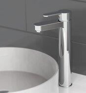 ELEPHANT ééngreepsmengkraan voor wastafel opbouw, chroom hoge uitloop keramische schijven geluidsarme, verwisselbare 40 mm-cartouche flexibele metalen aansluitslangen 350 mm volgens DVGW/KTW-