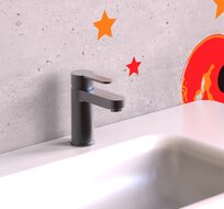 ELEPHANT ééngreepsmengkraan wastafel, grafiet mat keramische schijven geluidsarme, verwisselbare 40 mm-cartouche flexibele metalen aansluitslangen 350 mm volgens DVGW/KTW-A 1 ¼" (Ø ca. 4 cm)