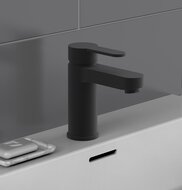 ELEPHANT ééngreepsmengkraan wastafel, zwart mat keramische schijven geluidsarme, verwisselbare 40 mm-cartouche flexibele metalen aansluitslangen 350 mm volgens DVGW/KTW-A 1 ¼" (Ø ca. 4 cm) dr