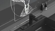 ELEPHANT ééngreepsmengkraan wastafel, zwart mat keramische schijven geluidsarme, verwisselbare 40 mm-cartouche flexibele metalen aansluitslangen 350 mm volgens DVGW/KTW-A 1 ¼" (Ø ca. 4 cm) dr