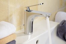 ORCA ééngreepsmengkraan wastafel, chroom keramische schijven geluidsarme, verwisselbare 35 mm-cartouche flexibele metalen aansluitslangen 400 mm volgens DVGW/KTW-A 1 ¼" (Ø ca. 4 cm) metalen-a