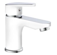 ALASKA ééngreepsmengkraan wastafel, chroom-wit keramische schijven geluidsarme, verwisselbare 35 mm-cartouche flexibele metalen aansluitslangen 400 mm volgens DVGW/KTW-A 1 ¼" (Ø ca. 4 cm) push afbeelding