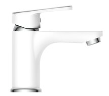 ALASKA ééngreepsmengkraan wastafel, chroom-wit keramische schijven geluidsarme, verwisselbare 35 mm-cartouche flexibele metalen aansluitslangen 400 mm volgens DVGW/KTW-A 1 ¼" (Ø ca. 4 cm) push