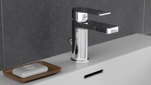 DOLPHIN ééngreepsmengkraan wastafel, chroom keramische schijven geluidsarme, verwisselbare 35 mm-cartouche flexibele metalen aansluitslangen 500 mm volgens DVGW/KTW-A 1 ¼" kunststof-afvoerplu