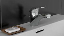 CALVINO ééngreepsmengkraan wastafel, chroom keramische schijven geluidsarme, verwisselbare 40 mm cartouche Eco-Click functie en kinderbeveiliging flexibele metalen aansluitslangen 1 ¼" (Ø ca