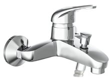 CALVINO ééngreepsmengkraan bad, chroom keramische schijven geluidsarme, verwisselbare 40 mm cartouche Eco-Click functie en kinderbeveiliging ½" (Ø ca. 1,9 cm) verbinding voor doucheslang ope afbeelding