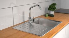 CASALLA ééngreepsmengkraan keuken met hoge uitloop, chroom elegante kraan met hoge ronde uitloop en draaibereik 360° cold-start functie - koud water bij greep in middelste stand keramische schij