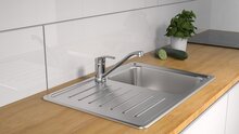 CELLINO ééngreepsmengkraan keuken, chroom kraan met verlengde uitloop en draaibereik 360° keramische schijven geluidsarme, verwisselbare 40 mm cartouche flexibele metalen aansluitslangen me