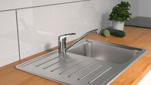TASSONI ééngreepsmengkraan keuken, lage druk, chroom lage druk kraan - alleen geschikt voor lage druk boilers/kleine accumulatoren (onder wastafel model) met verlengde uitloop en 360° draaibereik