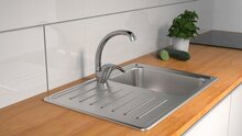 DIZIANI ééngreepsmengkraan keuken met ronde uitloop, chroom kraan met ronde uitloop en draaibereik 360° keramische schijven geluidsarme, verwisselbare 40 mm cartouche flexibele metalen aanslui