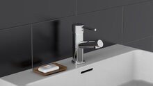 LAURANA ééngreepsmengkraan wastafel, chroom keramische schijven geluidsarme, verwisselbare 35 mm cartouche flexibele metalen aansluitslangen 1 ¼" (Ø ca. 4 cm) kunststof afvoerplug en waste sta
