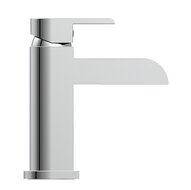IDROVIA ééngreepsmengkraan wastafel met watervaluitloop, chroom keramische schijven geluidsarme, verwisselbare 25 mm cartouche flexibele metalen aansluitslangen 1 ¼" (Ø ca. 4 cm) kunststof-afv