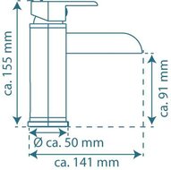 IDROVIA ééngreepsmengkraan wastafel met watervaluitloop, chroom keramische schijven geluidsarme, verwisselbare 25 mm cartouche flexibele metalen aansluitslangen 1 ¼" (Ø ca. 4 cm) kunststof-afv