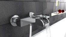 IDROVIA ééngreepsmengkraan bad met watervaluitloop, chroom keramische schijven geluidsarme, verwisselbare 35 mm cartouche ½" (Ø ca. 1,9 cm) verbinding voor doucheslang zijdelingse metalen gree