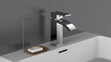 CASCATA ééngreepsmengkraan wastafel met watervaluitloop, chroom keramische schijven geluidsarme, verwisselbare 35 mm cartouche flexibele metalen aansluitslangen 1 ¼" (Ø ca. 4 cm) kunststof-afv