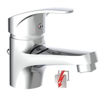 ORAZI ééngreepsmengkraan wastafel, lage druk, chroom keramische schijven geluidsarme, verwisselbare 40 mm-cartouche flexibele metalen aansluitslangen volgens DVGW/KTW-A 1 ¼" kunststof-afvoerpl afbeelding