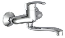 ORAZI ééngreepsmengkraan keuken, wandmontage, chroom draaibare uitloop, lengte: ca. 20 cm lengte uitloop (voorsprong): ca. 24,5 cm keramische schijven geluidsarme, verwisselbare 40 mm-cartouch afbeelding