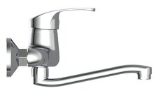 ORAZI ééngreepsmengkraan keuken, wandmontage, chroom draaibare uitloop, lengte: ca. 20 cm lengte uitloop (voorsprong): ca. 24,5 cm keramische schijven geluidsarme, verwisselbare 40 mm-cartouch