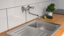 CESTI tweegreepskraan keuken, wandmontage, chroom draaibare uitloop, lengte: ca. 20 cm lengte uitloop (voorsprong): ca. 27,5 cm ½" (Ø approx. 1,9 cm) keramische ventiel bovenstukken garantie