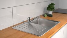 ATHOS PLUS ééngreepsmengkraan keuken, chroom kraan met verlengde uitloop en draaibereik 360° keramische afdichtringen geluidsarme, verwisselbare 35 mm-cartouche flexibele metalen aansluitslan