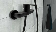 DENVER ééngreepsmengkraan douche, zwart mat keramische schijven geluidsarme, verwisselbare 35 mm cartouche ½" (Ø ca. 1,9 cm) verbinding voor doucheslang metalen greep garantie: 3 jaar