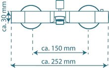 VICO thermostatische mengkraan bad, chroom ½" (Ø ca. 1,9 cm) keramisch ventiel bovenstuk uitwisselbaar thermostaat element temperatuurschaal met veiligheidsstop op 38°C ½" (Ø ca. 1,9 cm) verbi
