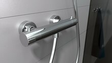 LONDON thermostatische mengkraan douche, 120 mm HOH-afstand, chroom 120mm Hart op Hart afstand voor de aansluiting keramisch ½" ventiel bovenstuk uitwisselbaar thermostaat element temperatuurs