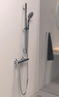 AQUA 2 SAVE doucheset met thermostatische mengkraan, chroom antikalk nozzles 5 functies met knop voor watestop functie douchekop: Ø ca. 10 cm douchestang van metaal, lengte: ca. 56 cm flexib