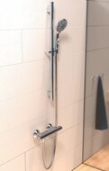 AQUA 2 SAVE doucheset met thermostatische mengkraan, chroom antikalk nozzles 5 functies met knop voor watestop functie douchekop: Ø ca. 10 cm douchestang van metaal, lengte: ca. 56 cm flexib
