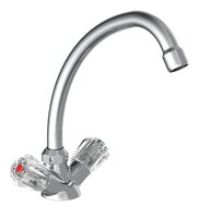 BRILLANT tweegreepskraan keuken, chroom kraan met hoge ronde draaibare uitloop ½" (Ø approx. 1,9 cm) keramische ventiel bovenstukken flexibele metalen aansluitslangen met kettingoog BRILLAN afbeelding