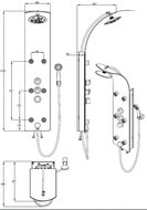 LANZAROTE glas-douchepaneel met thermostatische mengkraan, zwart hoofddouche met antikalk nozzles, Ø ca. 20 cm handdouche met wandhouder, 5 functies, maat: Ø ca. 10 cm paneel met 8 mm veilighe