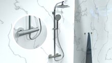 MADURA FRESH hoofddouche set met thermostatische mengkraan, chroom grote hoofddouche ca. Ø 24 cm moderne handdouche met 3 selecteerbare jets handdouche met drukknop voor het kiezen van een ander