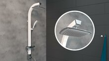 MADAGASKAR hoofddoucheset, wit-chroom hoofdouche ca. 17,5 x 17,5 cm moderne, hoekige handdouche met wandhouder handdouche, (b x l) ca. 3,8 x 23,5 cm lichaam van aluminium, lengte 120 cm meta