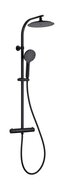 MADURA FRESH hoofddouche set met thermostatische mengkraan, zwart mat grote hoofddouche ca. Ø 24 cm moderne handdouche met 3 selecteerbare jets handdouche met drukknop voor het kiezen van een an afbeelding