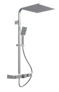 OCEAN douchesysteem met thermostatische mengkraan en glazen planchet, chroom-wit super flat hoofddouche van roestvrij staal met antikalk nozzles, maat: ca. 30 x 30 cm handdouche, 3 functies met an afbeelding