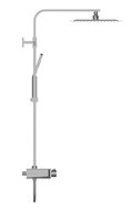 OCEAN douchesysteem met thermostatische mengkraan en glazen planchet, chroom-wit super flat hoofddouche van roestvrij staal met antikalk nozzles, maat: ca. 30 x 30 cm handdouche, 3 functies met an