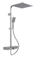 OCEAN douchesysteem met thermostatische mengkraan en glazen planchet, chroom-antraciet super flat hoofddouche van roestvrij staal met antikalk nozzles, maat: ca. 30 x 30 cm handdouche, 3 functies afbeelding