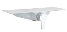 WATERWAY ééngreepsmengkraan douche met planchet, chroom/wit met grote planchet gemaakt van hoogwaardige melamine, ca. 35,0 x 12,5 cm  - praktisch voor het opbergen van douchegerei keramische schij afbeelding
