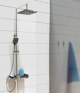BLUEPERL hoofddouche set met planchet, chroom-zwart wellness-hoofddouche met antikalk nozzles, afmetingen: Ø ca. 22,5 x 22,5 cm handdouche, 1 functie met antikalk nozzles, handdouche: ca. 10,5 x 2