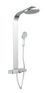 SAMOA RAIN douchesysteem met thermostatisch planchet, chroom-licht grijs wellness hoofddouche met antikalk nozzles, Ø ca. 26 cm handdouche, 3 functies met antikalk nozzles, Ø 13 cm handdouche m afbeelding