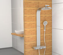 SAMOA RAIN douchesysteem met thermostatisch planchet, chroom-licht grijs wellness hoofddouche met antikalk nozzles, Ø ca. 26 cm handdouche, 3 functies met antikalk nozzles, Ø 13 cm handdouche m