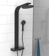 SAMOA RAIN douchesysteem met thermostatisch planchet, zwart mat wellness hoofddouche met antikalk nozzles, Ø ca. 26 cm handdouche, 3 functies met antikalk nozzles, Ø 13 cm handdouche met push-b